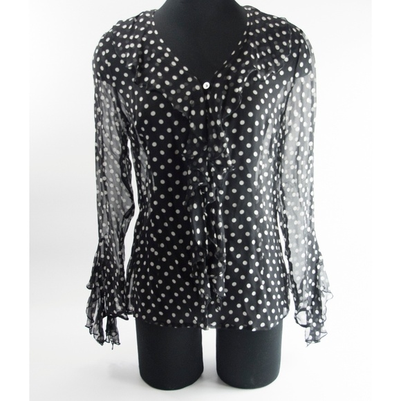 Carlo Colucci Tops - Carlo Colucci Ruffle Tuxedo Polka Dot Silk Blouse